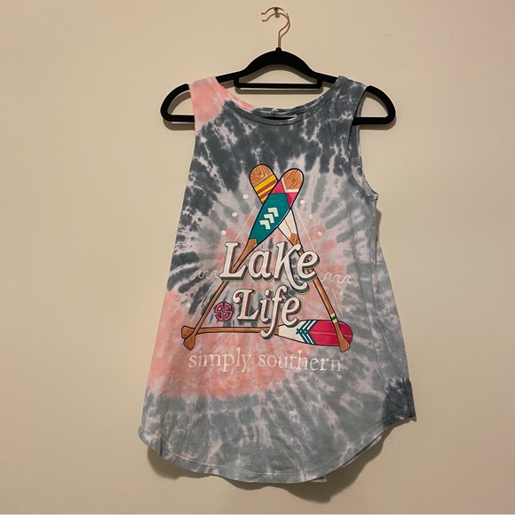 NWT Simply Southern Medium Pink Gray Tie Dye Lake Life Tank Top - Picture 8 of 8